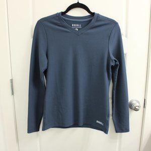NOBULL Waffle Knit V Neck Long Sleeve Shirt Women’s Size Small Navy Blue